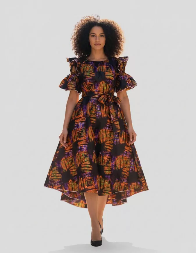 Robe Séné évasée bazin coton africain
