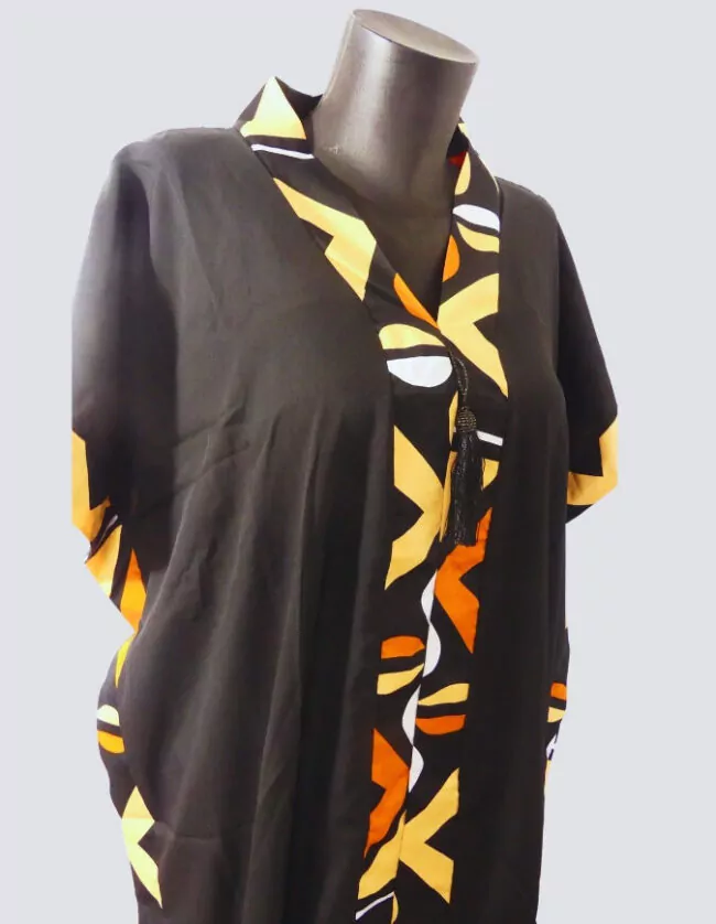 robe longue boubou robe tunique bogolan noire caftan africain en wax