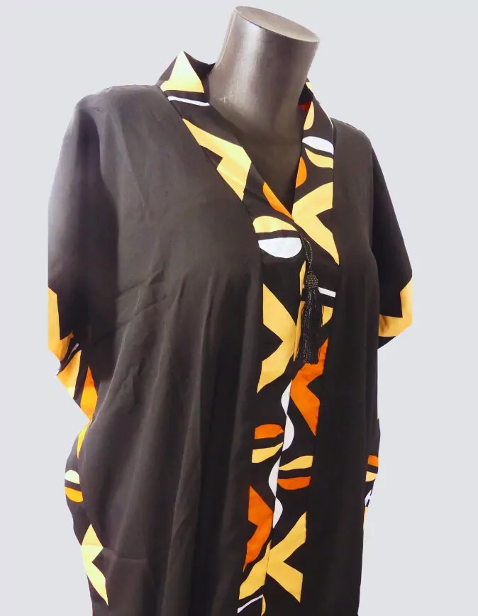 robe longue boubou robe tunique bogolan noire caftan africain en wax