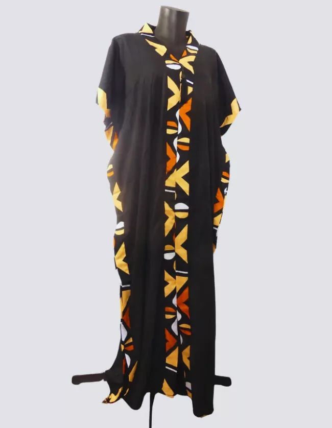 robe longue boubou robe tunique bogolan noire caftan africain en wax