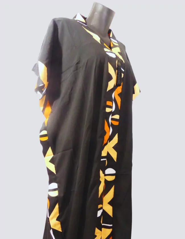 robe longue boubou robe tunique bogolan noire caftan africain en wax