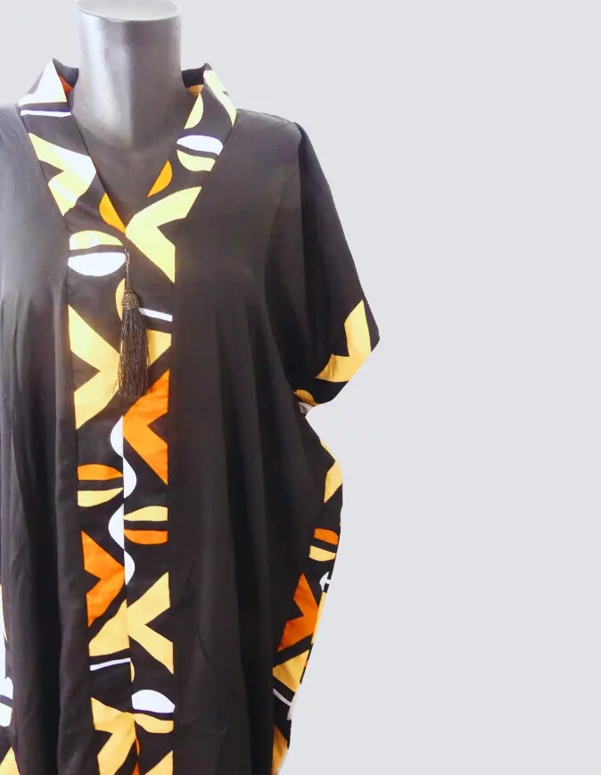 robe longue boubou robe tunique bogolan noire caftan africain en wax