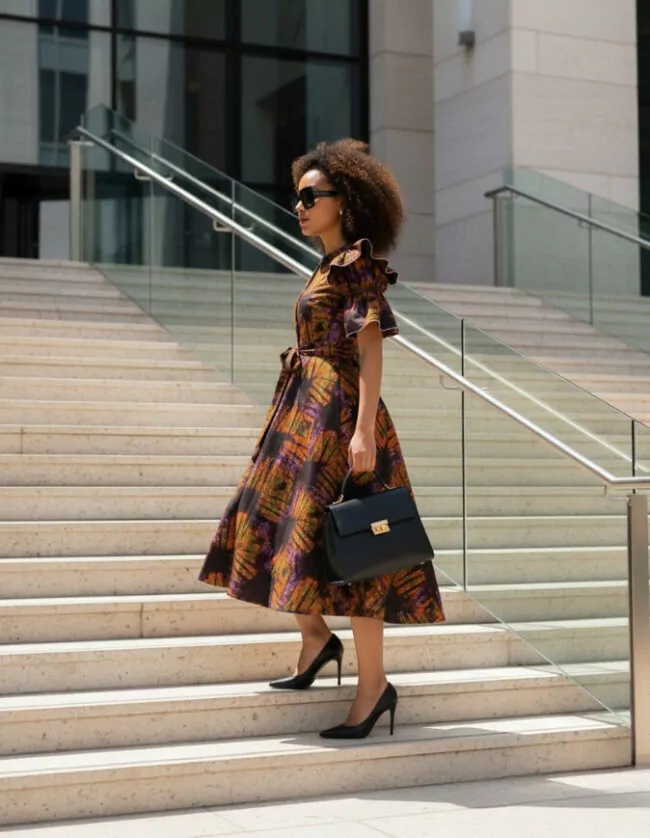 Robe Séné évasée bazin coton africain