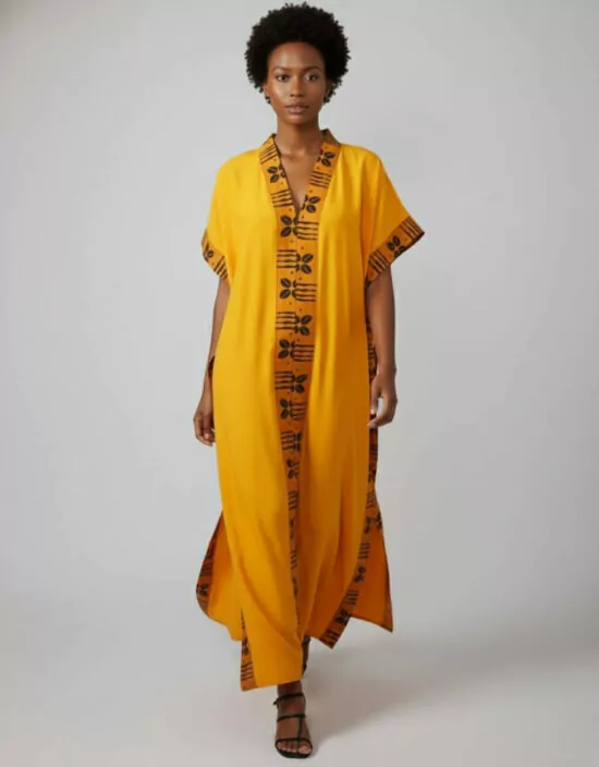 robe longue boubou robe tunique bogolan jaune caftan africain en wax