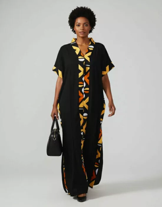 robe longue boubou robe tunique bogolan noire caftan africain en wax