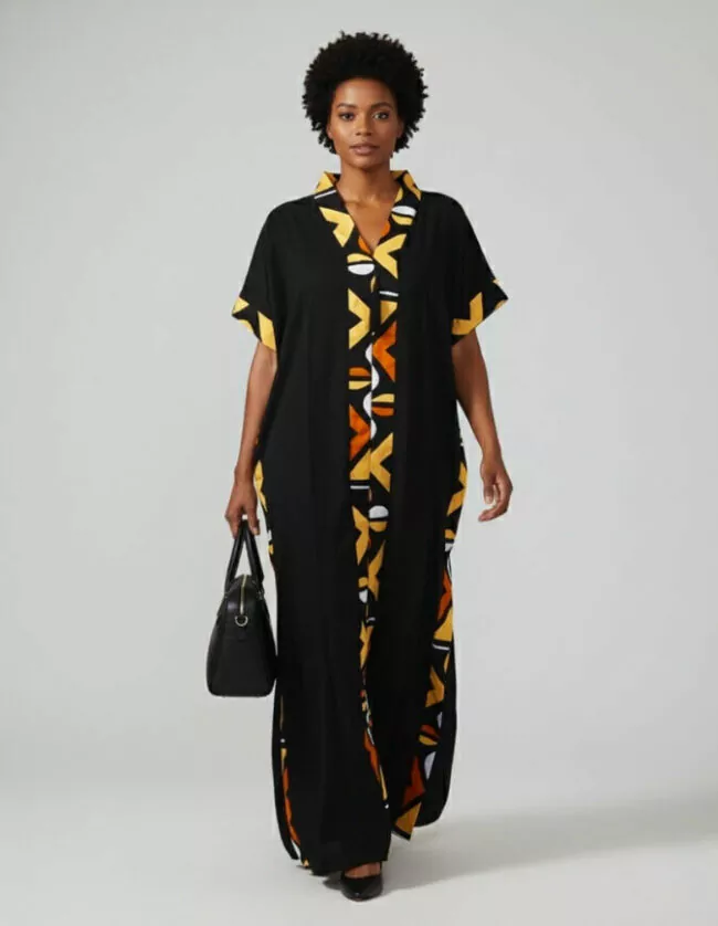 robe longue boubou robe tunique bogolan noire caftan africain en wax