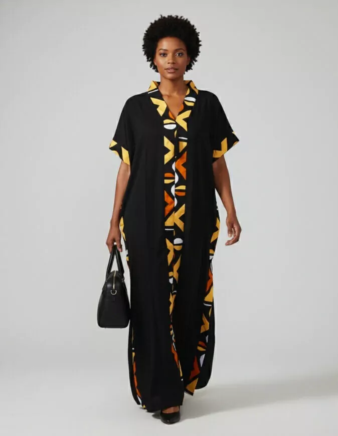 robe longue boubou robe tunique bogolan noire caftan africain en wax